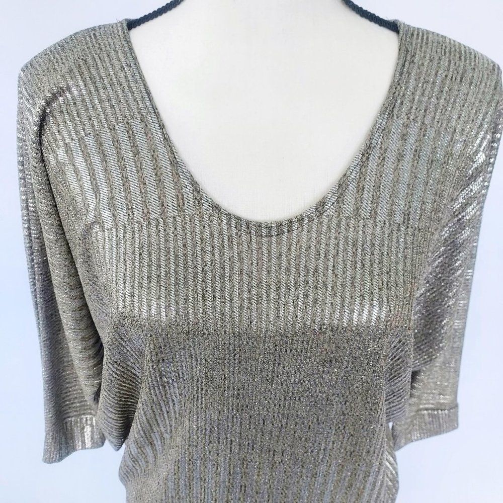 Kim & Cami Women's Ribbed Shimmer Metallic Long Sleeve Blouse Size Small NWOT - Picture 6 of 10
